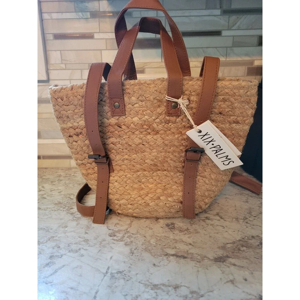 XIX Palms Backpack Jute Beach Bag Insulated Travel Cooler Tote Purse NWT
